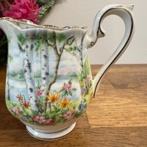 Royal Albert Silver Birch Creamer and Sugar Set – Bone China England Birch Tree - Picture 5 of 9